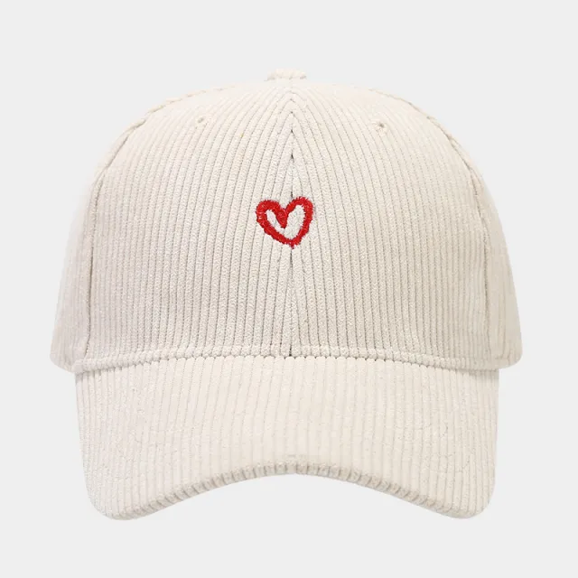 Spring And Autumn New Small Love Embroidered Corduroy Baseball Cap White - Shop at LoveMi