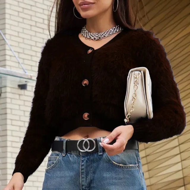 Mink Sweater Women's Long sleeved Short Knitted Jacket Brown - Shop at LoveMi