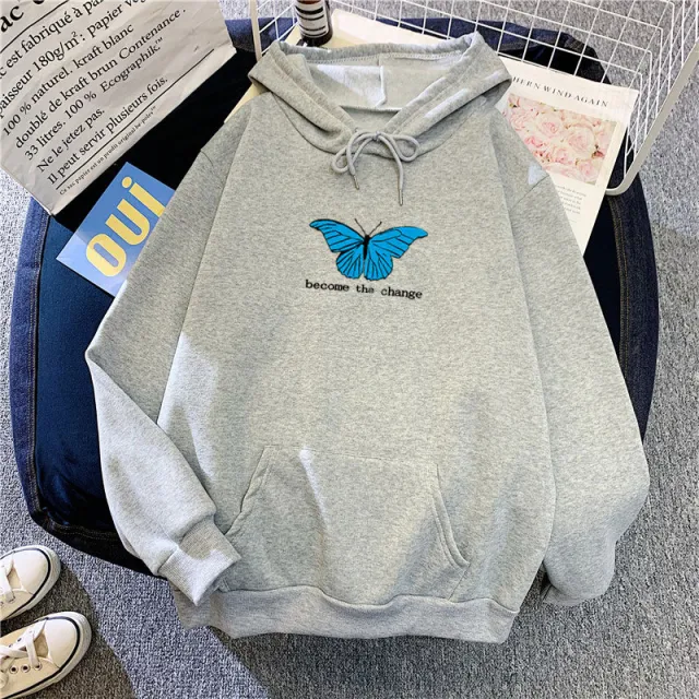 Single Butterfly Autumn And Winter Loose Clothes Gray - Shop at LoveMi