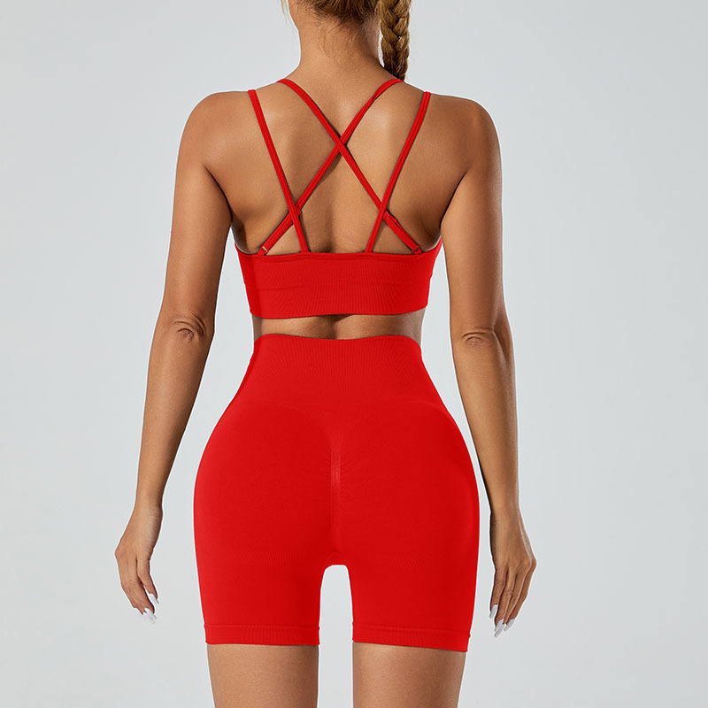 Seamless Push Up Sports Bra High Waist Hip Lift Yoga Pants Suit Red - Shop at LoveMi