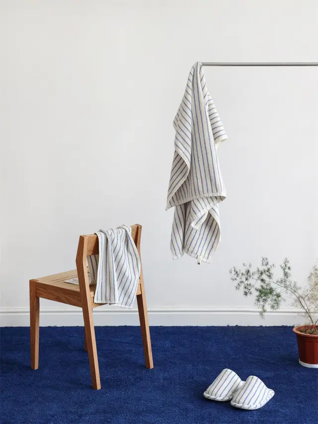 Pure Cotton Simple Striped Towel Two color Bathroom Absorbent Blue Fine Strips - Shop at LoveMi