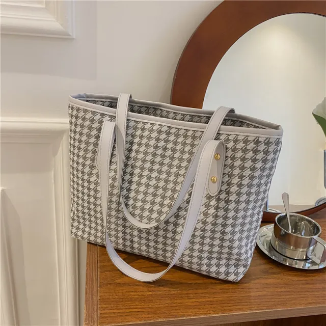 Large Capacity Houndstooth Bag For Women Gray - Shop at LoveMi