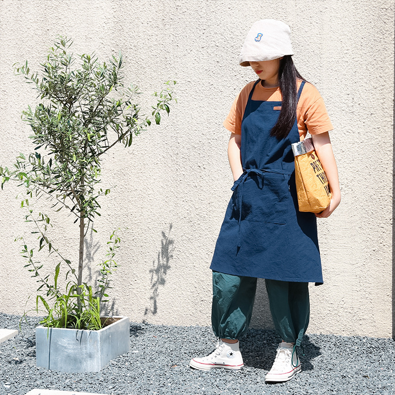 Japanese-style Cotton Suspender Apron Striped Minimalist Ins Style
