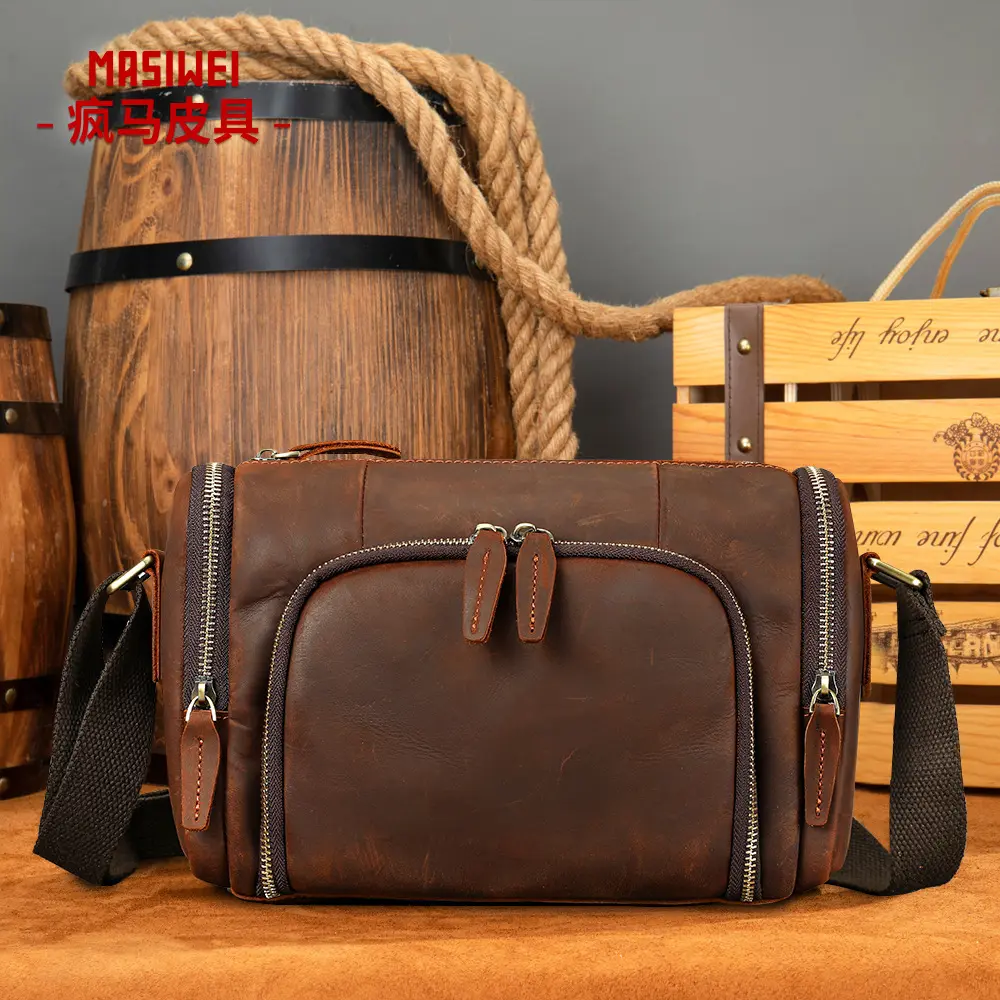 Men's High-End High-Capacity First-Layer Cowhide Crossbody Bag