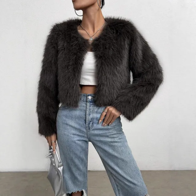 Fashionable Winter Wear Thickened Warm Long sleeved Cardigan Fur Coat Black - Shop at LoveMi