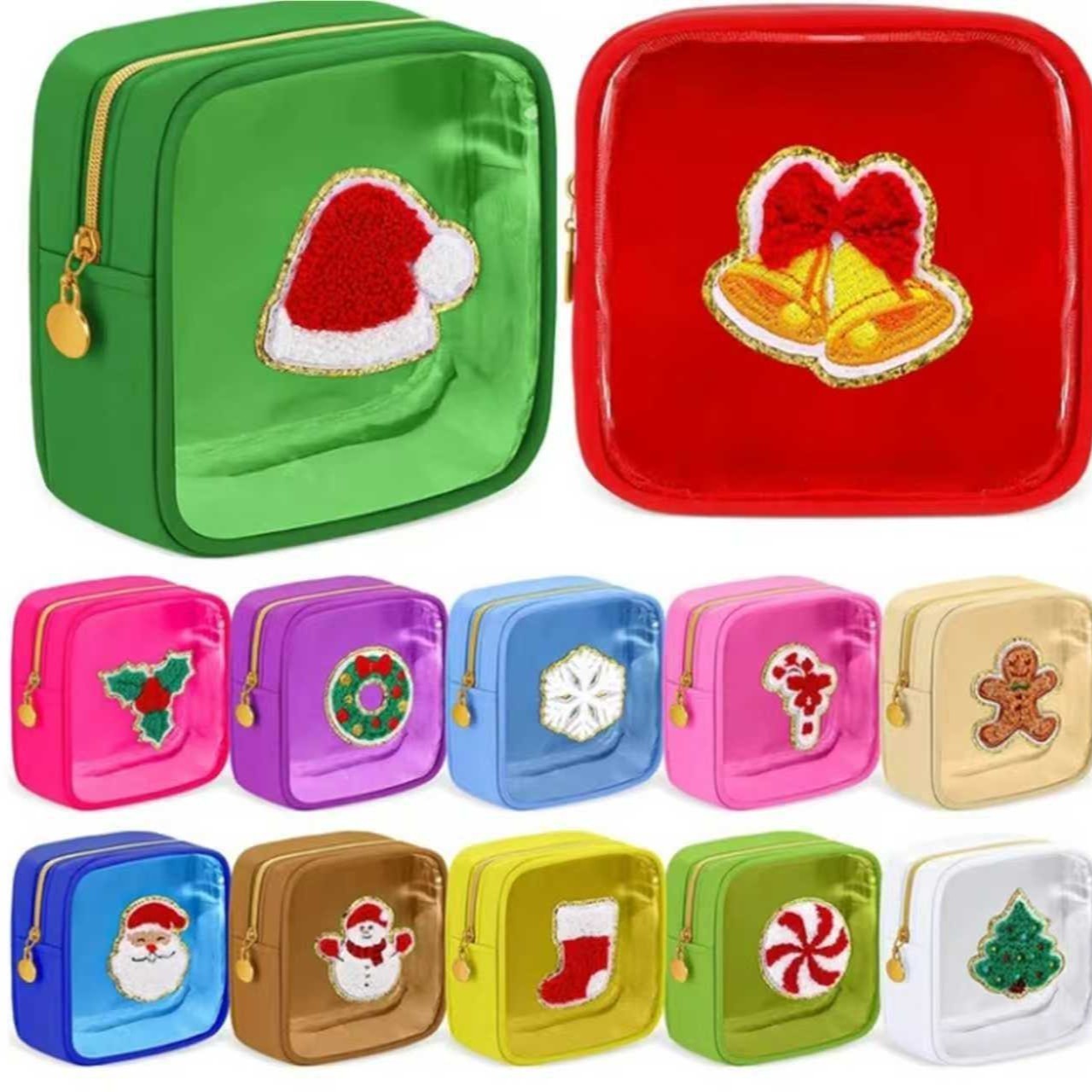 Christmas Embroidered Letter Makeup Bag Large Capacity