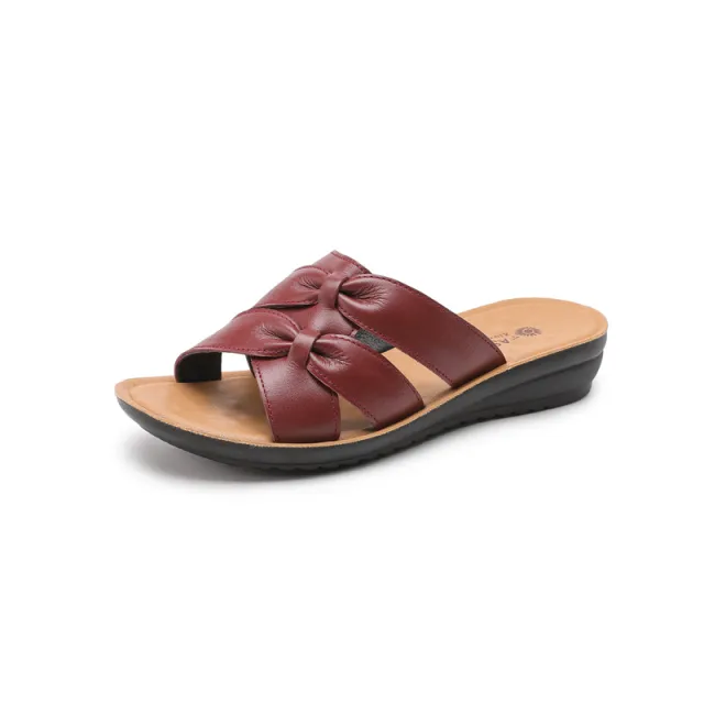 First Layer Cowhide Mom Slippers Women's Outer Wear Soft Bottom Non slip Sandals Red - Shop at LoveMi