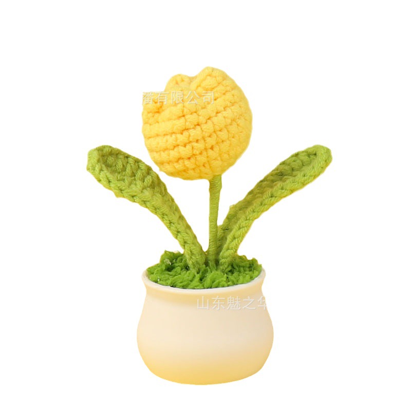 Finished Handmade Crocheted Wool Tulip Small Pot Plant