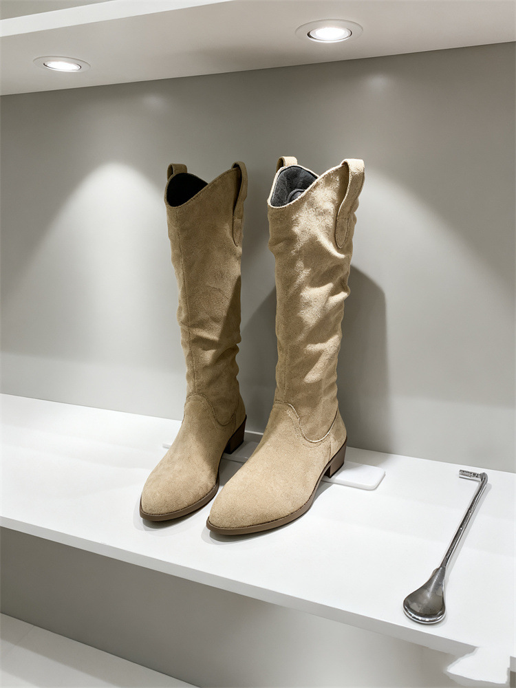 Chunky Heel Suede Riding Boots