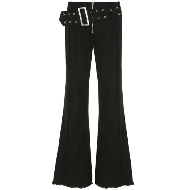 Women's Waist Belt Slim Fit Slimming And Slightly Flared Jeans Black - Shop at LoveMi