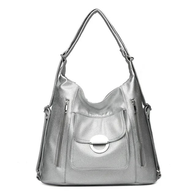 Washed Leather Shoulder Large Capacity Portable Messenger Bag Silver - Shop at LoveMi