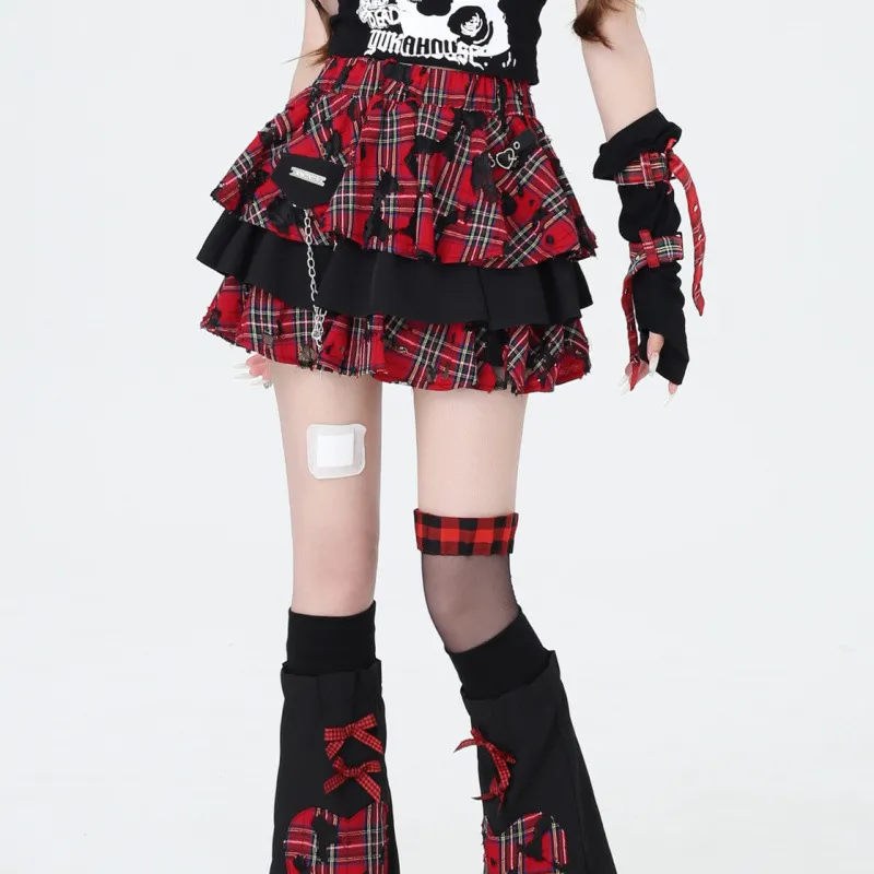 Women's Dopamine Punk Half-length Cake Skirt - Plaid Cake Dress