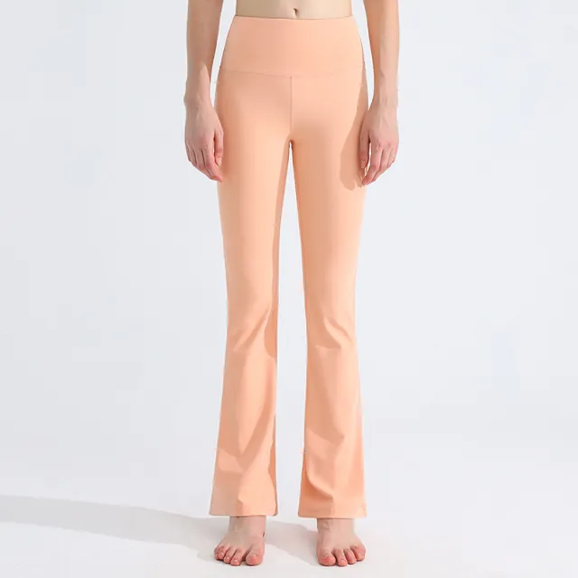 Antibacterial Sports Yoga Pants Female High Elastic Nude Feel Moisture Absorption Quick drying Bell bottom Pants Prickly Pear Pink Nine Points - Shop at LoveMi