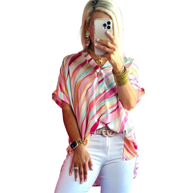 Color Blocking Half Sleeve Top Color - Shop at LoveMi