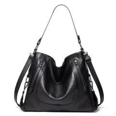 Fashion Large Capacity Totes Casual Handbag Shoulder Crossbody Retro Big Bag - Black - View 1