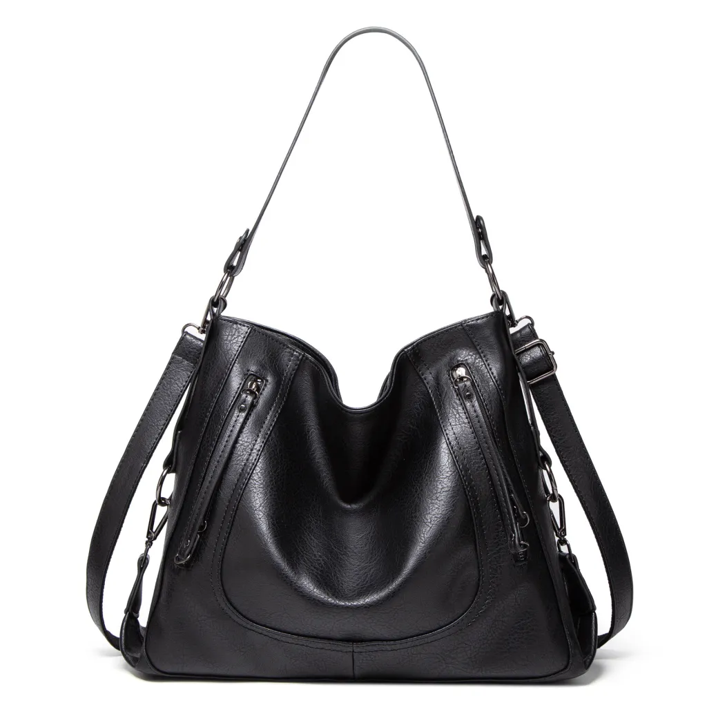 Fashion Large Capacity Totes Casual Handbag Shoulder Crossbody Retro Big Bag - Black