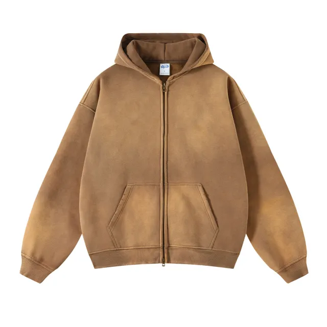 Spray Dyed Washed And Worn Zipper Sweater 2666 Sand Color - Shop at LoveMi