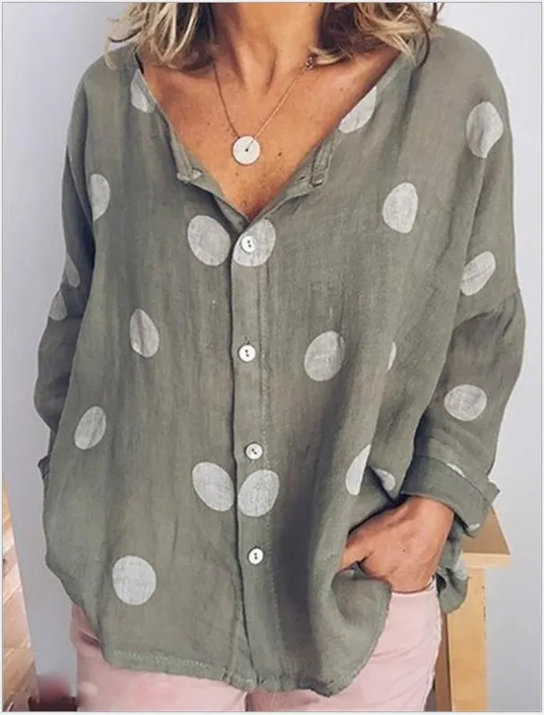 Women's Polkadot Cardigan Fashion Printed Shirt Green - Shop at LoveMi