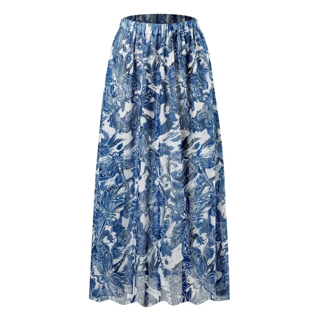 Push Up Three piece High Waist Split Swimsuit Suit Mesh Long Dress Blue Dragonfly Round Skirt - Shop at LoveMi