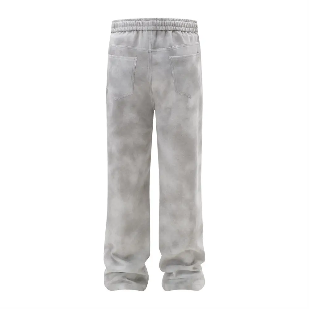 Tie-dyed Distressed Casual European And American Men's Loose Retro Split Stitching Elastic Waist Sports Straight Trousers