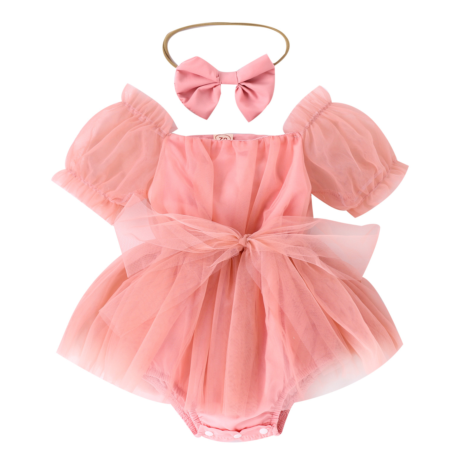 Title 2, Baby Girl Solid Color Puff Sleeve Net Skirt Hea...