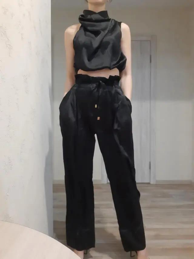 Women's Fashion Tops Wide leg Pants Suit Black - Shop at LoveMi