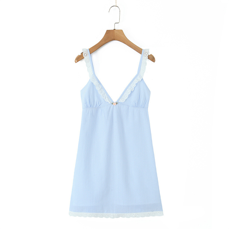 Lace Ruffled High Waist Backless Lace Up Dress