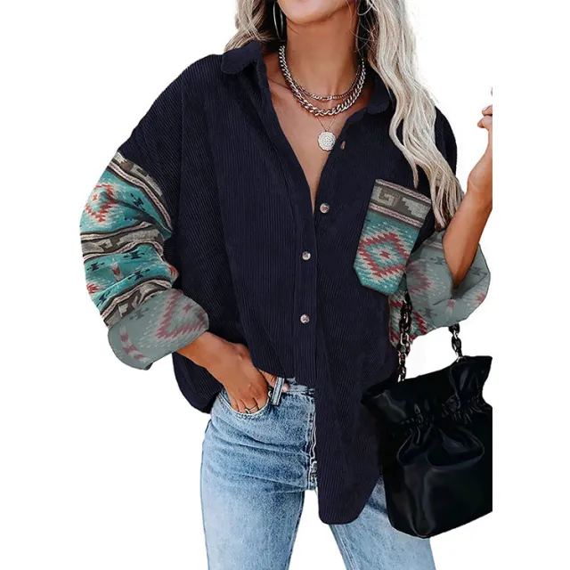 Plus Size Women's Coat Lapel Loose Jacket Blue - Shop at LoveMi
