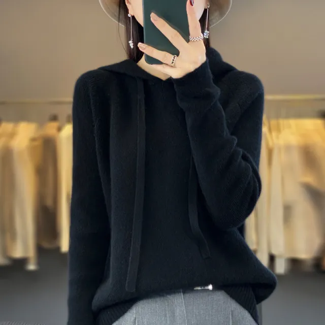 Women's Casual Hooded Sweater Black - Shop at LoveMi