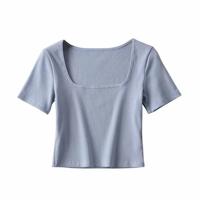 Summer Cropped Square Neck T shirt Women Cloudy Blue - Shop at LoveMi