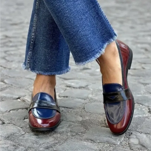 Round Toe Loafers Plus Size Assorted Colors Slip On Feet Ladies Blue - Shop at LoveMi