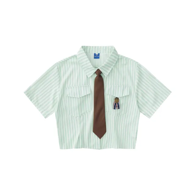 Japanese College Style Striped Tie Short Shirt Green - Shop at LoveMi