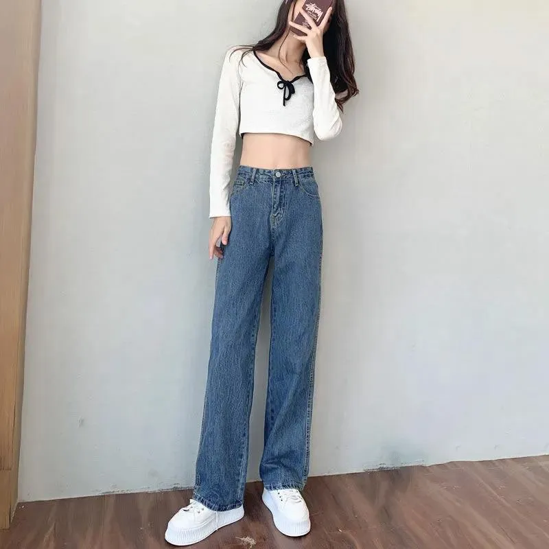 Versatile Korean Style Slimming And Straight Mop Pants - Retro Blue