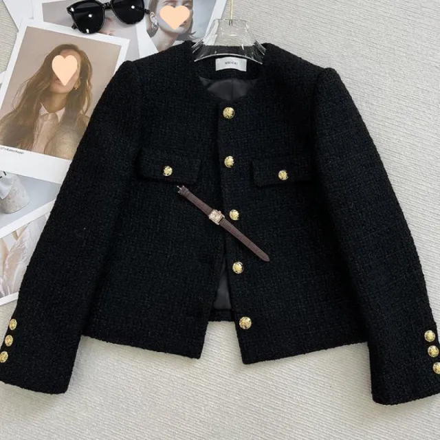 Women's French style Tweed O neck Short Coat Black Quilted - Shop at LoveMi
