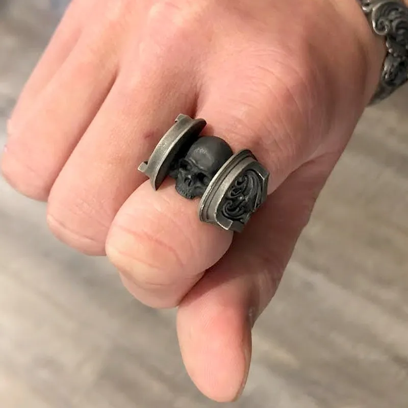 Dark Classical Engraved Skull Trendy Men's Open Ring - Tj1695 Ring