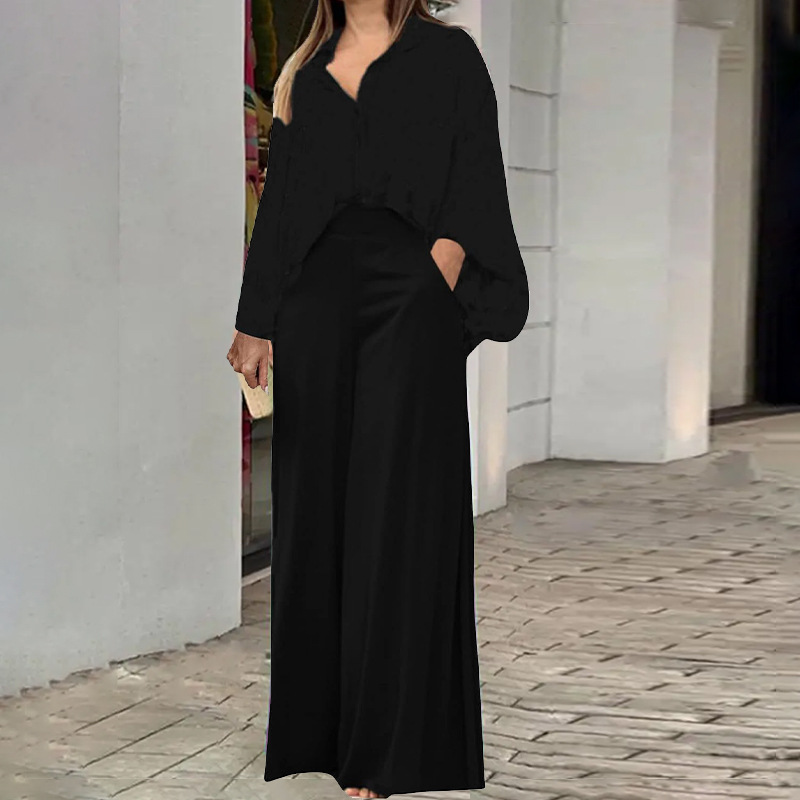 Loose And Elegant Casual Printed Shirt Top Wide Leg Pants Fashion Suit - Image 3