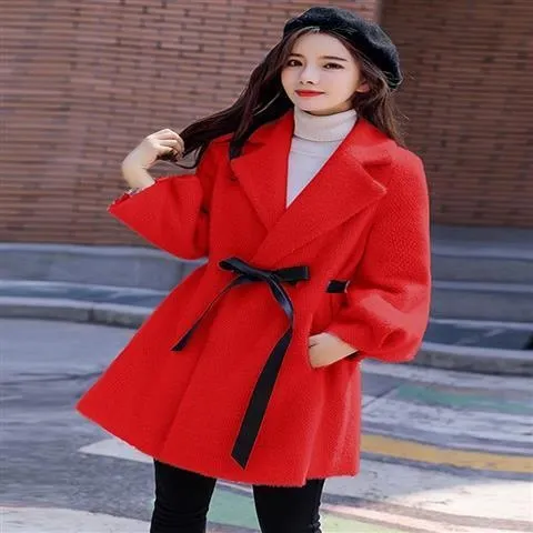 Women's Autumn And Winter New Korean Style Loose Thick Temperament Small Size Woolen Coat Red - Shop at LoveMi