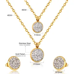 White Mud Pendant Double Chain Gold Stainless Steel Jewellery Set For Women - Se234301G - View 1