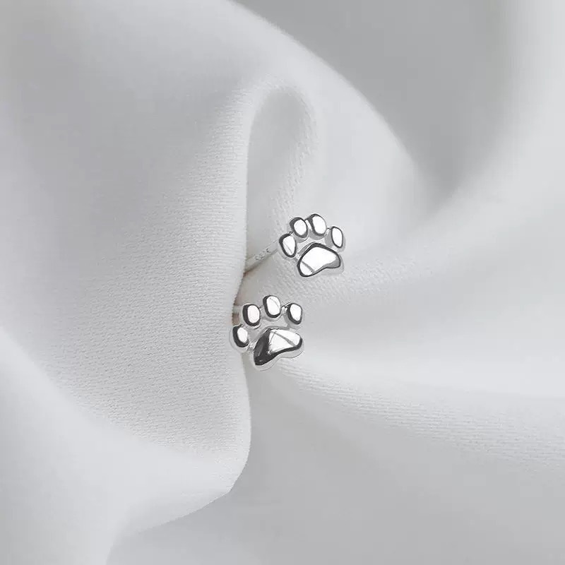 S999 Sterling Silver Cat Paw Print Stud Earrings For Women