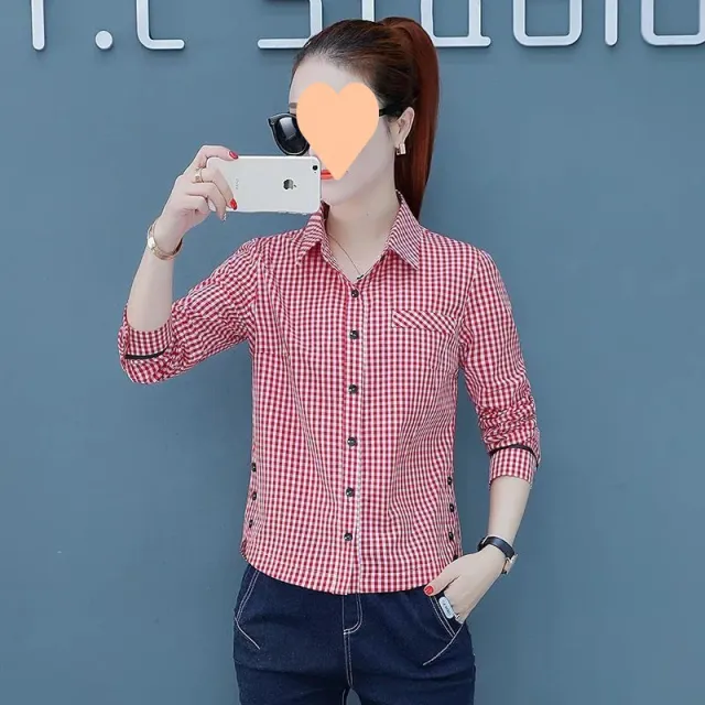 Women's Fashion Striped Western Style Shirt Top Red Plaid - Shop at LoveMi