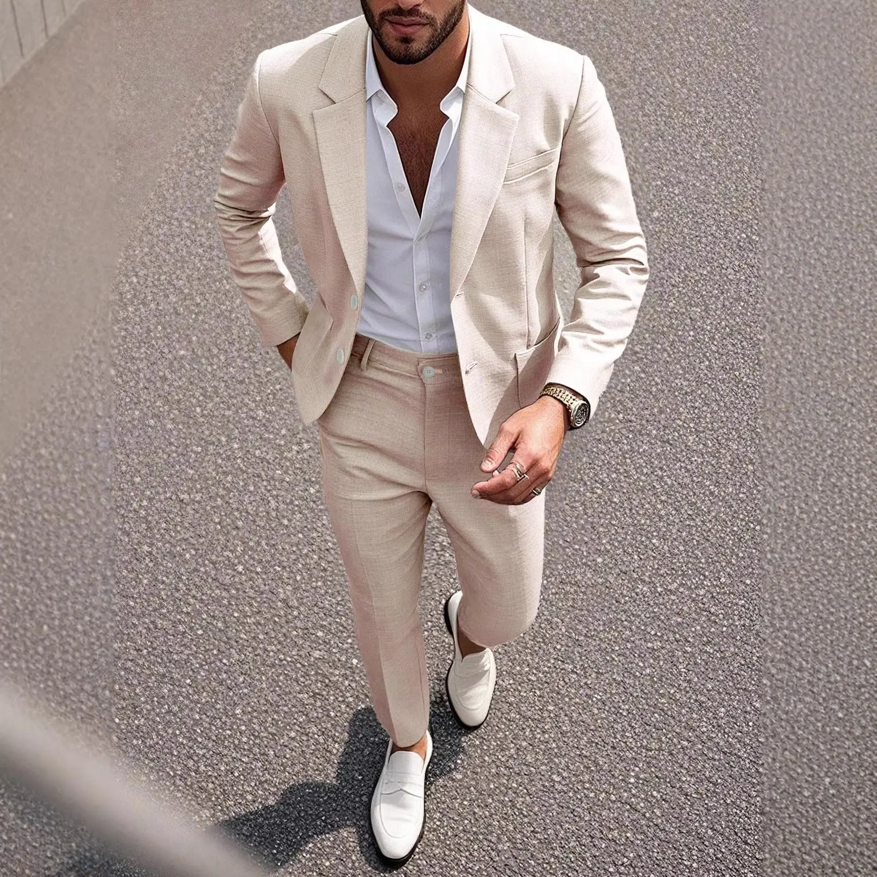 Mens Solid-Colored Business Suit Set
