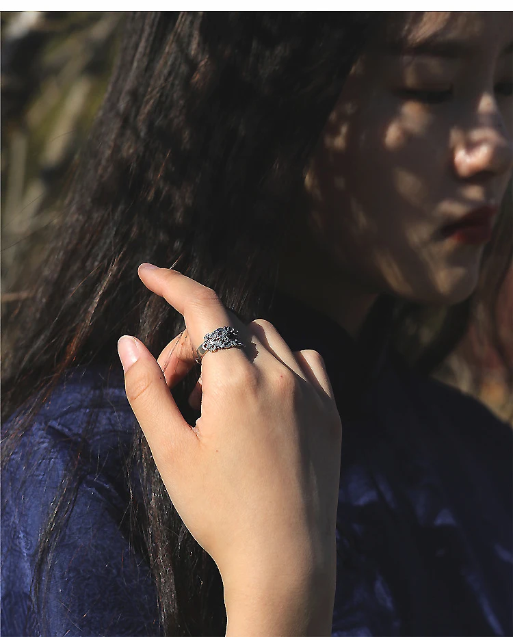 Title 4, Antique Auspicious Floral Sterling Silver Ring,...