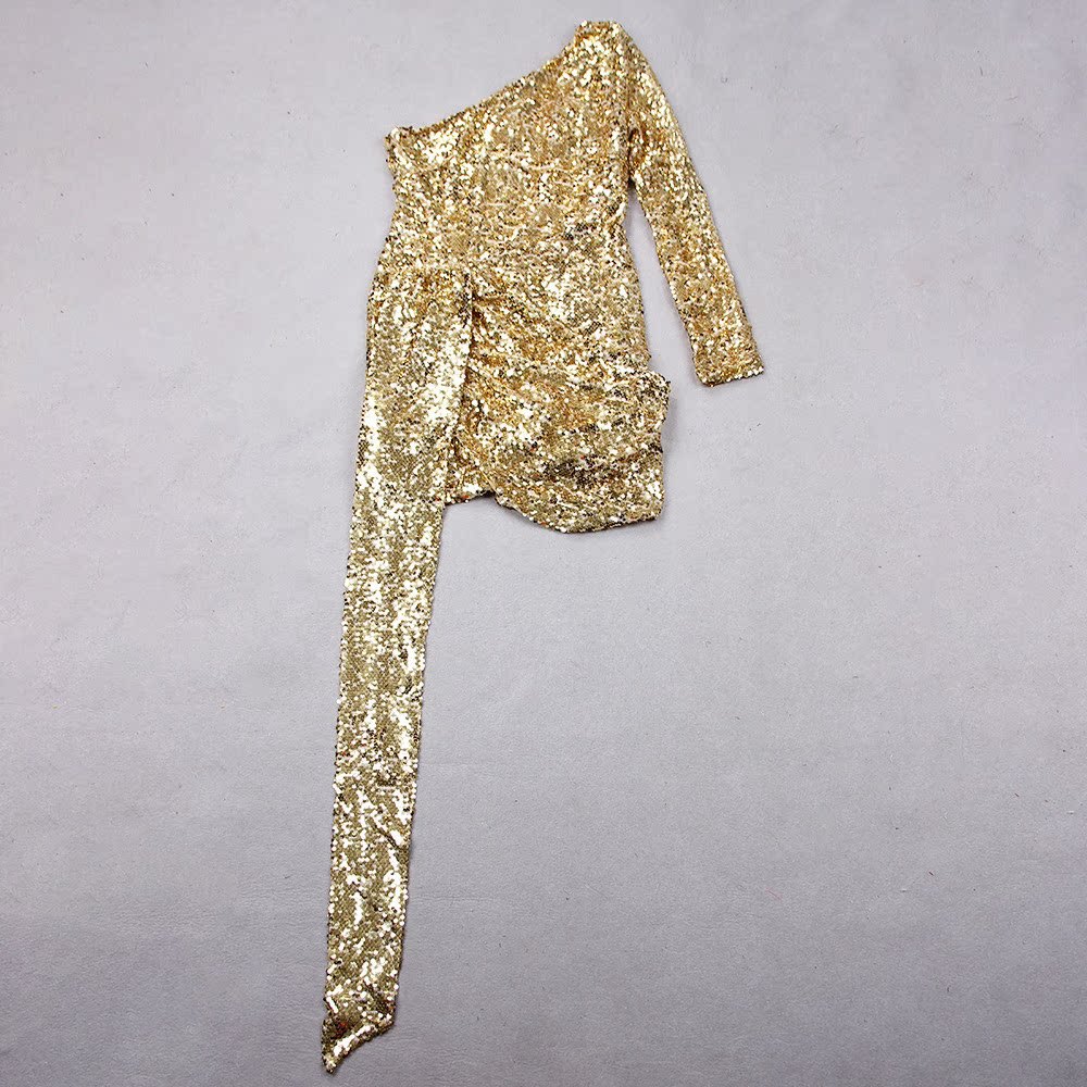 Women's Sequined One-shoulder Dress For Banquet Host Annual Meeting - Image 7