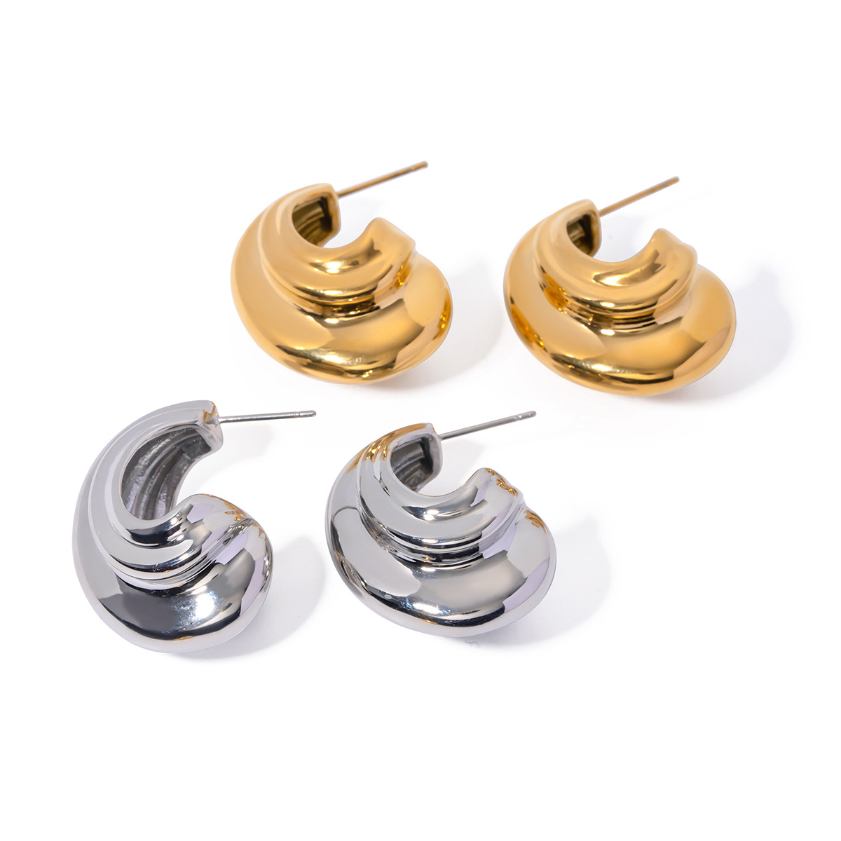 Minimalist Geometric Series 18K Gold Stainless Steel C- Shaped Earrings