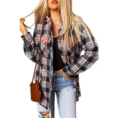Plaid Hooded Shirt Women's Versatile Contrast Color Cardigan Jacket - Pink - View 1