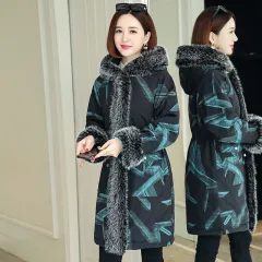 Autumn And Winter Parka Leather Women's Mid-length - Cloudy Blue - View 1