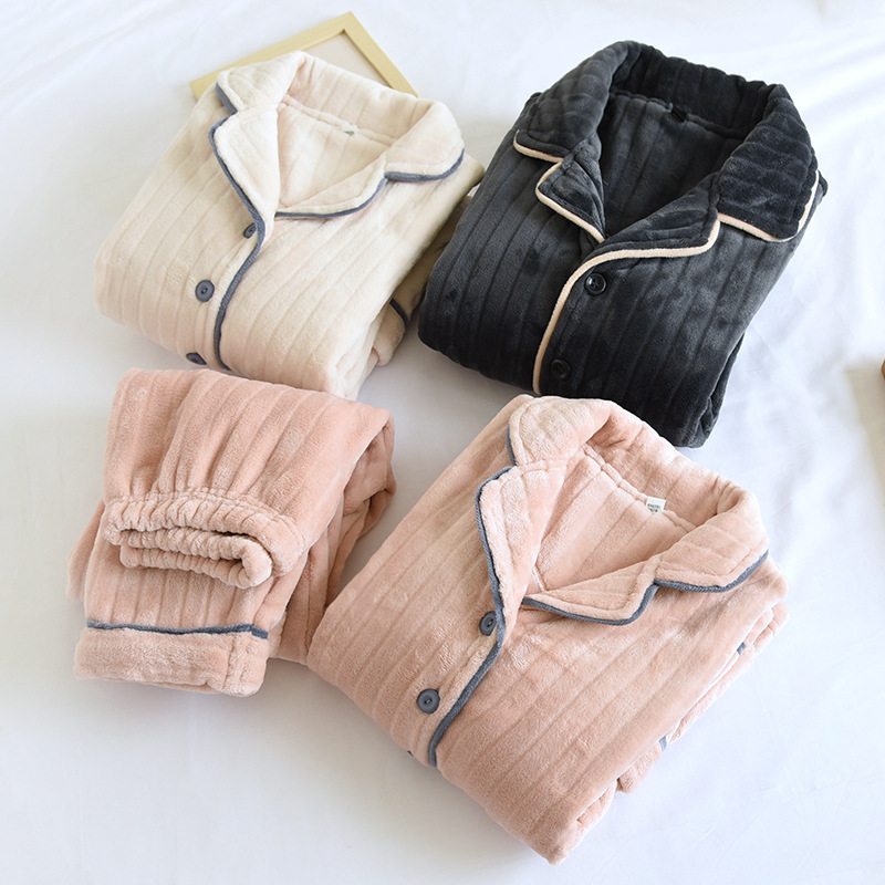 Coral Fleece Thickened, Lined Cozy Pajama Set For Couples