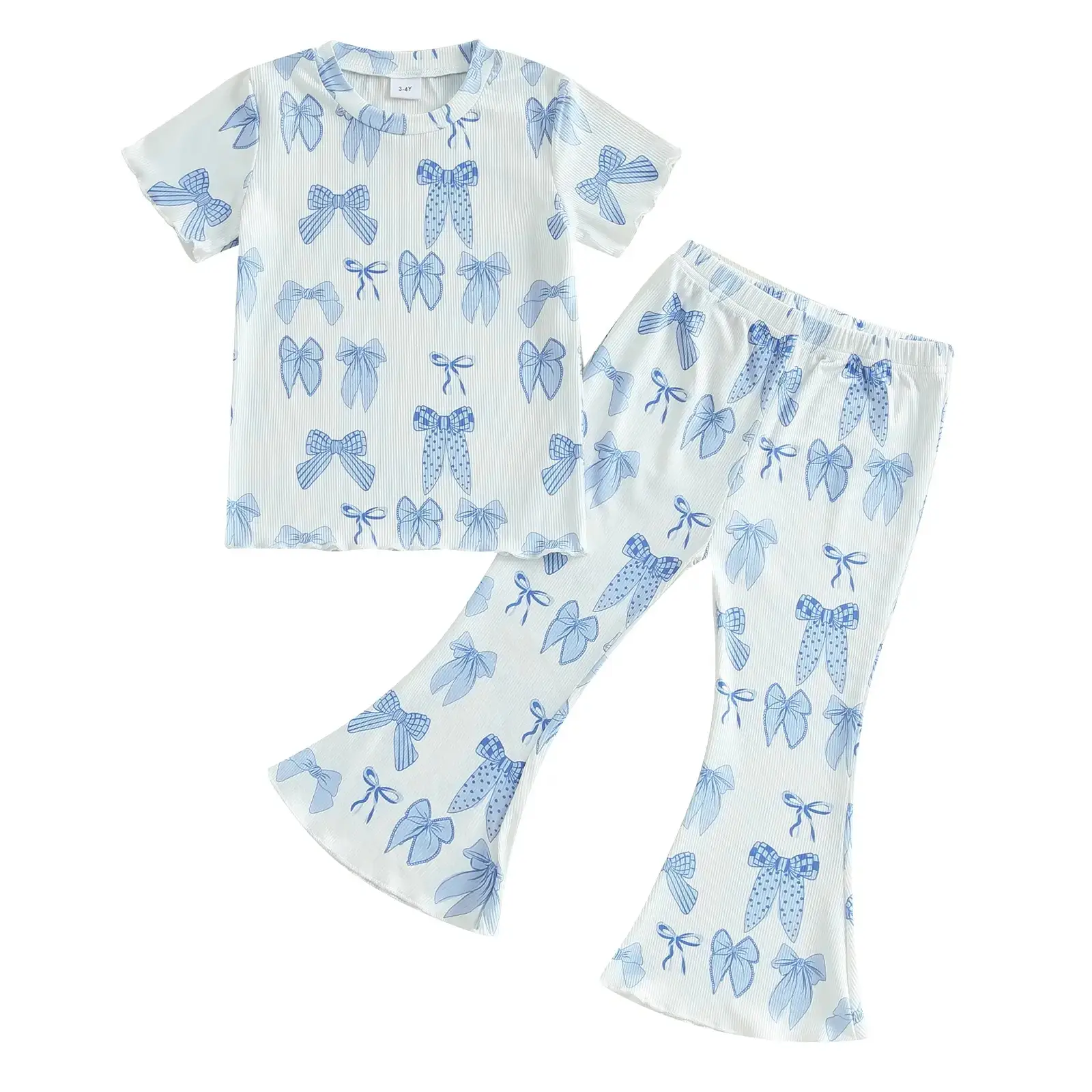 Childrens All-Over Print Bow-Knot Short-Sleeve Set