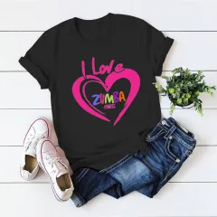 Fashion Pure Black T-shirt Printing Fashion Short Zumba Dancer - Black - View 1