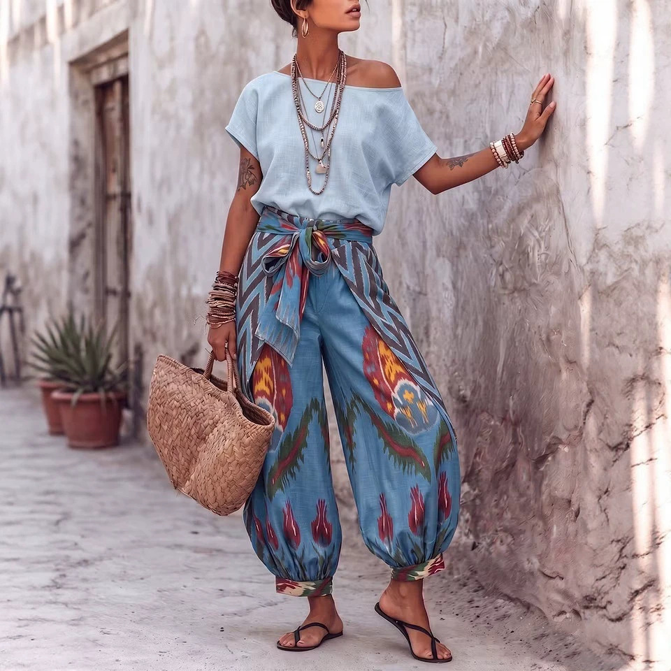 Womens Printed Top And Pants Two-piece Set 7